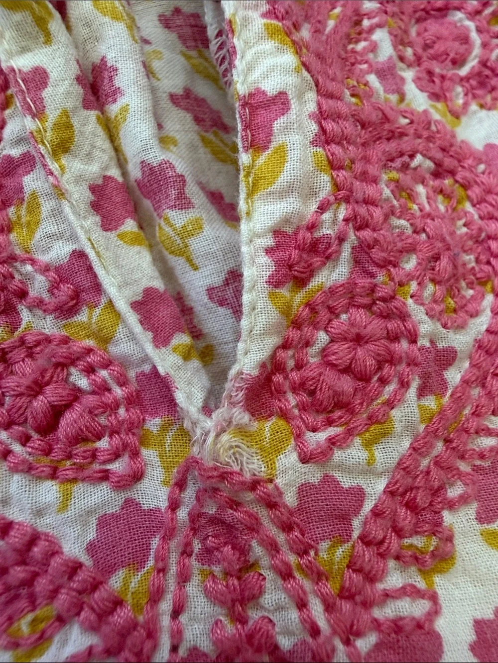 Pink Chicken Pink/Yellow Floral Block Print Cotton Embroidered Tunic Dress Sz 5y